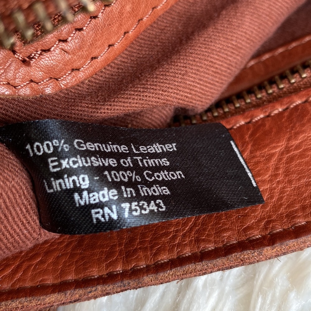 Genuine Leather Burnt Orange Tote Bag with Perforated Detail - Picture 9 of 13